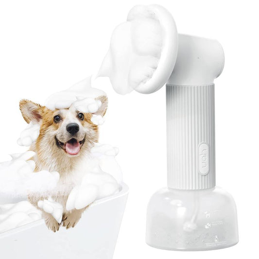 Uahpet Auto-Foaming Dog Bath Brush, No Pre-Wetting Dog Shampoo Brush with Soap Dispenser, a Button Lather up Bath Brush for Dogs Cats, Wireless Pet Bath Brush Scrubber Suds up Dense Foam Quickly